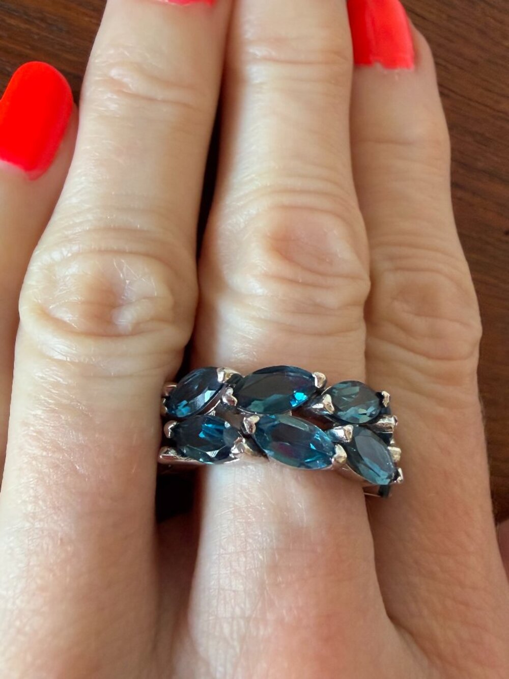 Colleen Lopez 925 Silver Marquise Cut London Blue Topaz Double Row Eternity Ring